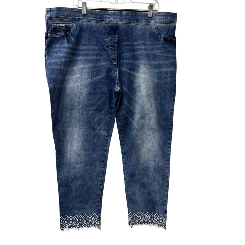 Women's XXL Denim Jeans Coco + Carmen Embroidered‎ Ankle Pull On